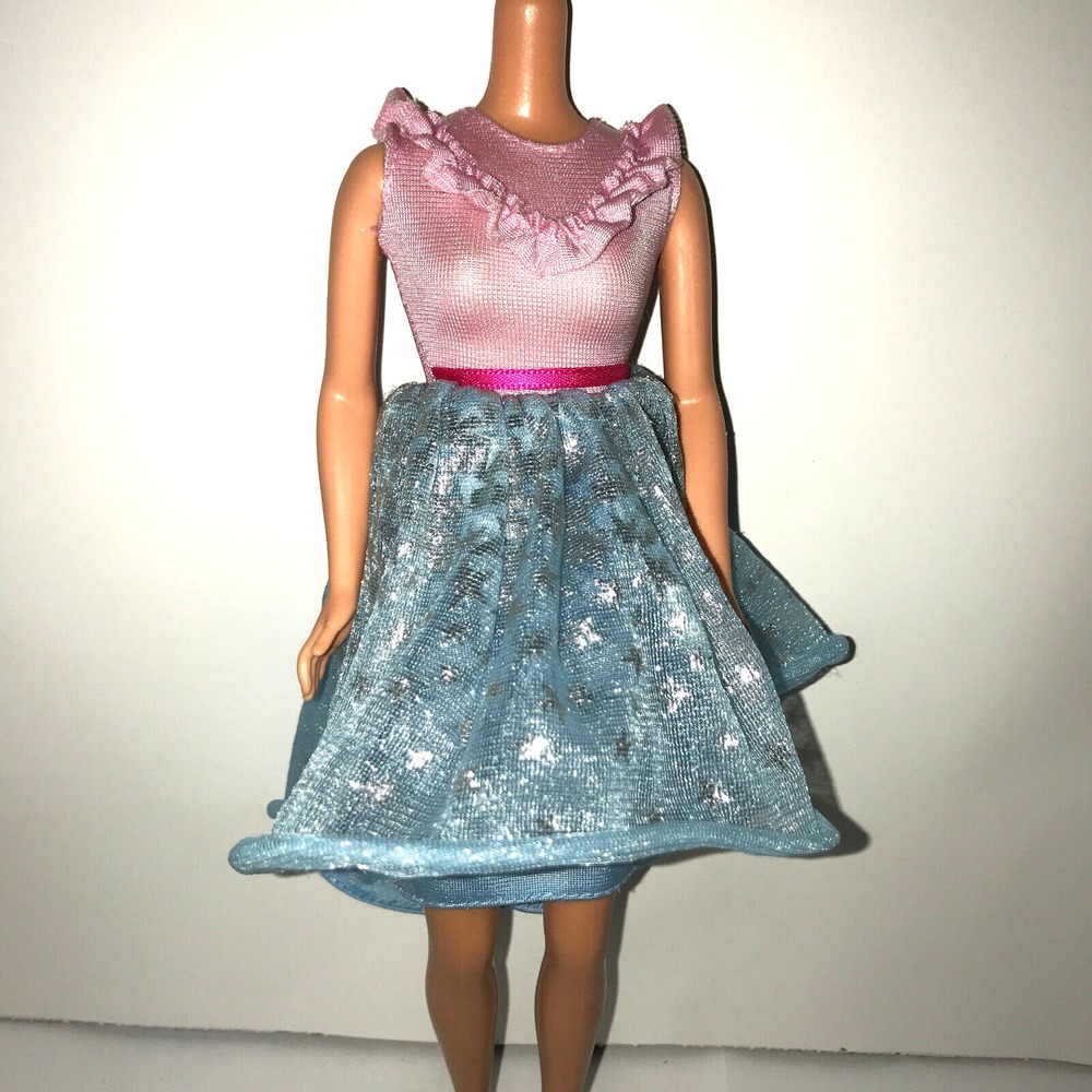 Barbie Doll Clothing Fashionistas Pink Top Blue Tulle Skirt Silver Stars Dress